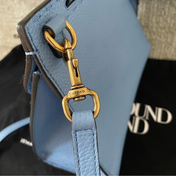 Gucci Marmont Top Handle Blue Pebbled Calfskin Leather Crossbody Satchel Handbag - Picture 5 of 10